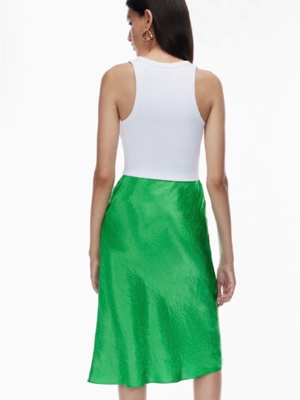 Babaton Green Satin Midi Skirt. Super fun! Dress it up or down with a graphic T
